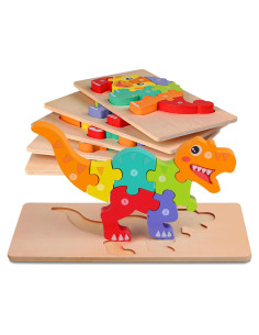 Puzzles de Madera Dinosaurios Quanquer 6-Pack para Niños 3-5 Años