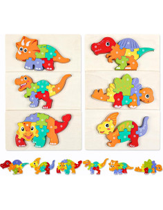 Puzzles de Madera Dinosaurios Quanquer 6-Pack para Niños 3-5 Años 2