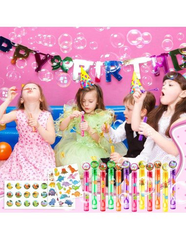 24 Varitas de Burbuja Dinosaurio + 96 Stickers Fiesta