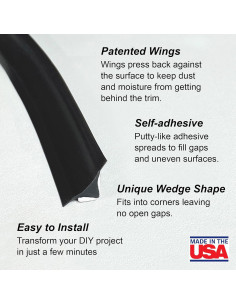 InstaTrim Kit de Moldura Flexible Autoadhesiva 3m Negro 1/2" 2