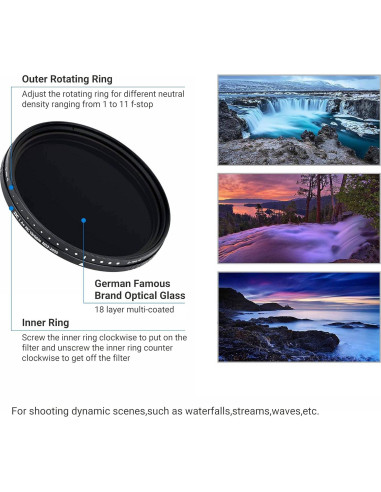 Filtro ND Variable JJC 40.5mm ND2-2000 para Cámaras Sony