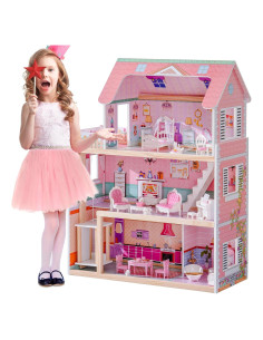Casa de Muñecas de Madera ROBOTIME con 24 Piezas Rosa