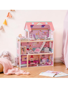 Casa de Muñecas de Madera ROBOTIME con 24 Piezas Rosa 2
