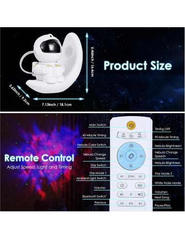 Proyector de Galaxia Vione Astronauta LED Bluetooth 18.5cm