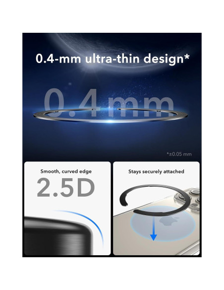 Anillo MagSafe ESR Ultra Delgado 0.4mm 2 Paquetes Negro Plata