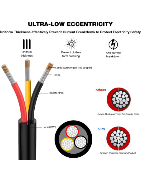 Cable eléctrico 16 AWG KINXIYU 9.14 m impermeable UV