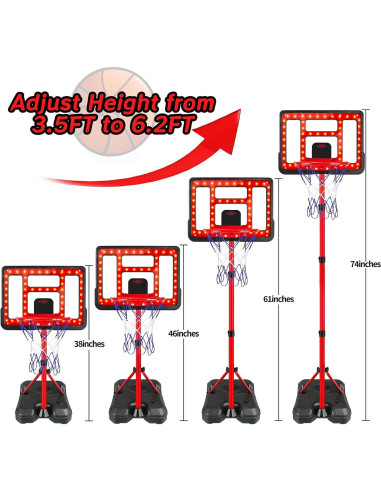 Aro de Baloncesto GMAOPHY Ajustable 1.07m a 1.88m con Marcador LED