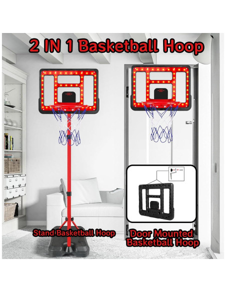 Aro de Baloncesto GMAOPHY Ajustable 1.07m a 1.88m con Marcador LED