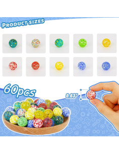 LovesTown 60 Canicas de Vidrio Coloridas para Niños 1.6cm 2