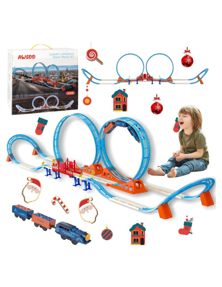 Juego de Vías de Tren Awsoo con 2 Bucles 182 cm para Niños Juego de Vías de Tren Awsoo con 2 Bucles 182 cm para Niños