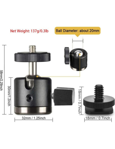 Cabezal de bola mini UTEBIT 20mm con zapata 1/4" para cámara