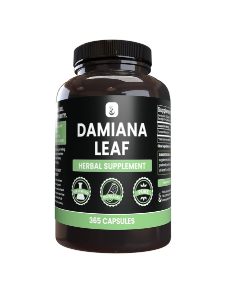 Cápsulas de Hoja de Damiana 365 Unidades Ingredientes Originales Puros