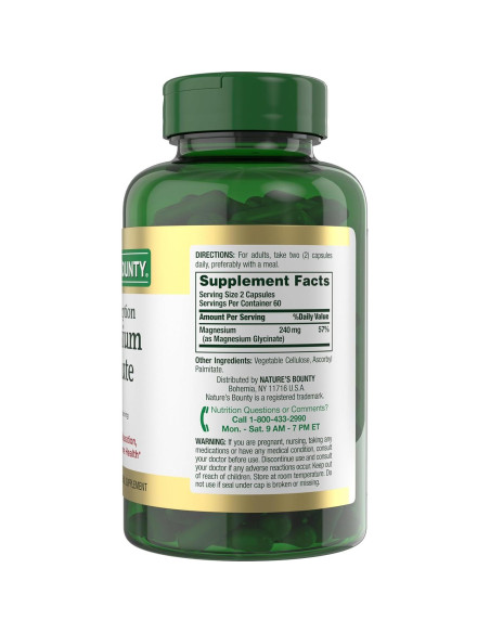 Magnesio Glicinato Nature's Bounty 240 mg 120 Cápsulas Vegetales