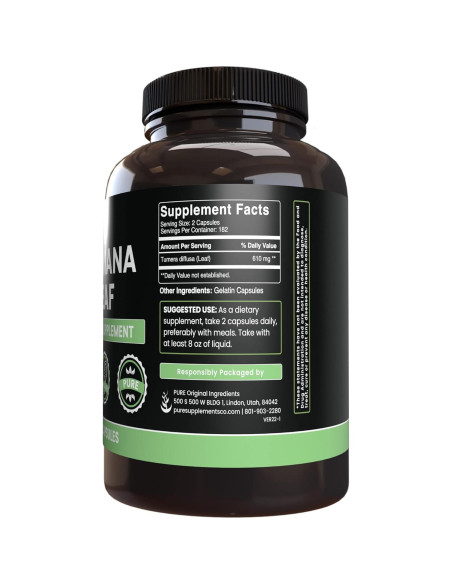 Cápsulas de Hoja de Damiana 365 Unidades Ingredientes Originales Puros