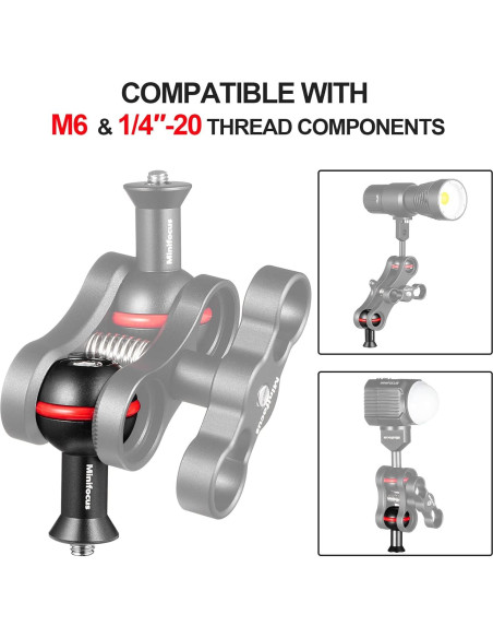 Adaptador de bola MINIFOCUS 1" con tornillos M6 y 1/4"-20