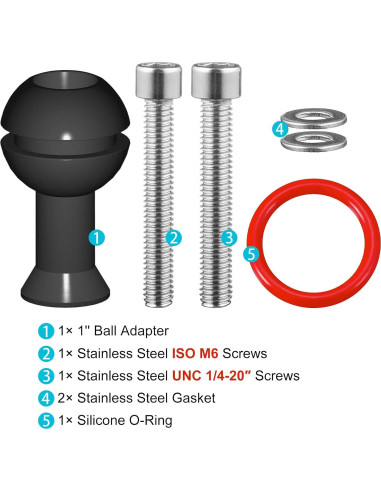 Adaptador de bola MINIFOCUS 1" con tornillos M6 y 1/4"-20