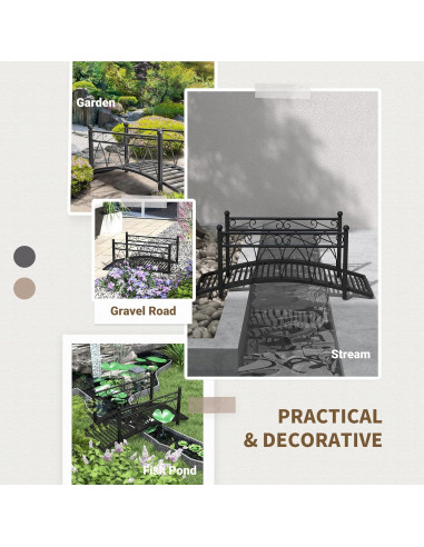 Puente Jardín Zen Outsunny 1.02 m Negro con Barandillas