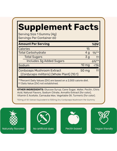 Gomitas Energéticas de Hongo Cordyceps Fungies 60 Porciones