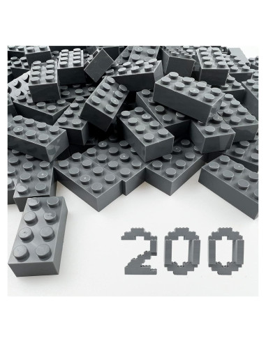 200 Piezas Ladrillos de Construcción HUIZDQ 2x4 Gris Oscuro