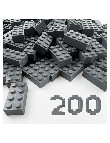 200 Piezas Ladrillos de Construcción HUIZDQ 2x4 Gris Oscuro