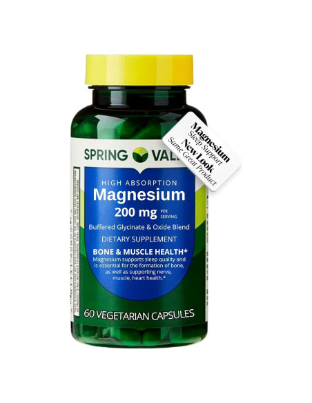 Suplemento de Magnesio Spring Valley 200 mg 60 Cápsulas Vegetarianas