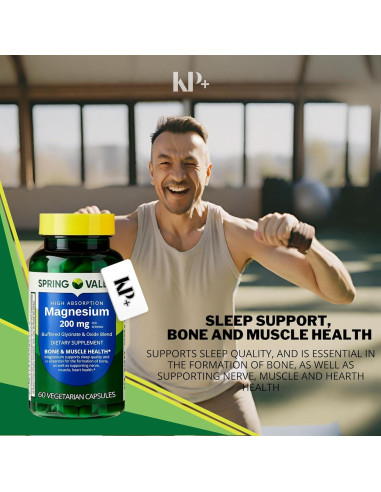 Suplemento de Magnesio Spring Valley 200 mg 60 Cápsulas Vegetarianas