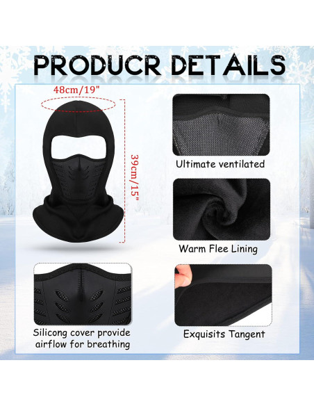 3 Piezas Balaclavas de Invierno a Prueba de Viento Negro