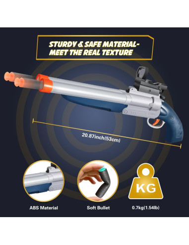 Pistola de Juguete Doble Caño Bugrtey con Balas Suaves 53cm