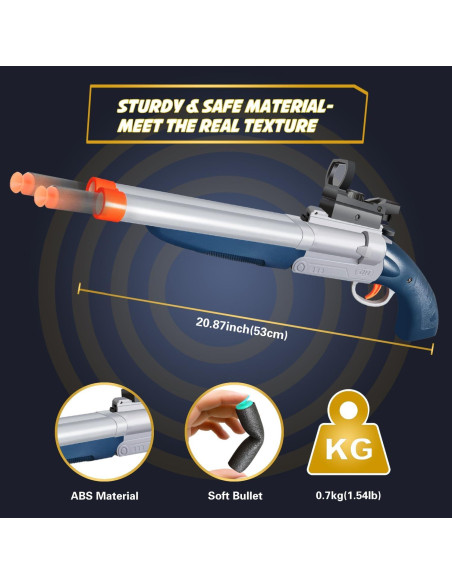 Pistola de Juguete Doble Caño Bugrtey con Balas Suaves 53cm