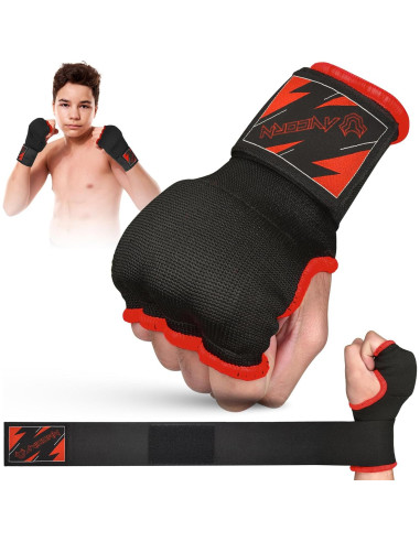 Guantes de Boxeo Niños AVICORN QuickWraps X-Pequeño Negro/Rojo