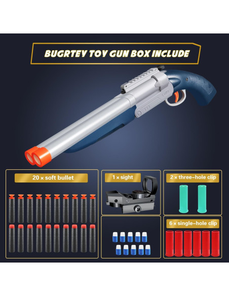 Pistola de Juguete Doble Caño Bugrtey con Balas Suaves 53cm