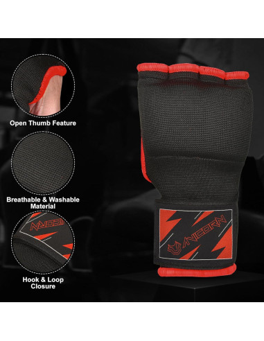 Guantes de Boxeo Niños AVICORN QuickWraps X-Pequeño Negro/Rojo