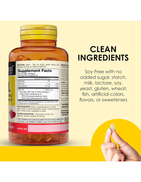 Suplemento Omega 3 Mason Natural 1000mg 90 Gelatinas Blandas