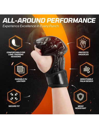 Guantes de MMA Flexzion Sin Dedos para Sparring - Negro