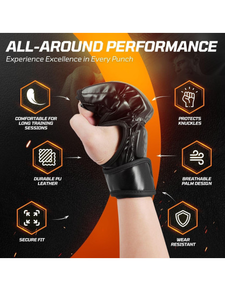 Guantes de MMA Flexzion Sin Dedos para Sparring - Negro