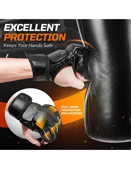 Guantes de MMA Flexzion Sin Dedos para Sparring - Negro