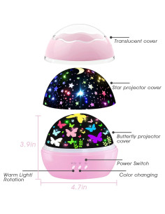 Proyector de Estrellas Mariposa JKGIFTS Luz Nocturna Rosa 2