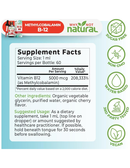 Vitamina B12 Líquida Orgánica Why Not Natural 5000 mcg 59 ml