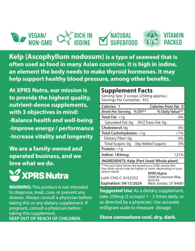 Polvo de Kelp Orgánico XPRS Nutra 113.4 g - Suplemento Vegano