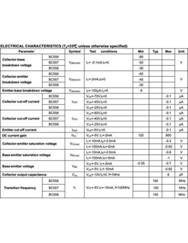 100 Transistores NPN BC547 + PNP BC557 Bajo Consumo 100mA