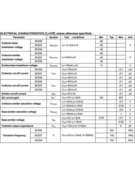 100 Transistores NPN BC547 + PNP BC557 Bajo Consumo 100mA
