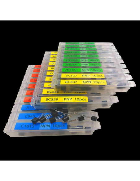 Kit de 300 Transistores TO92 NPN PNP 30 Modelos 1A Manufacturing