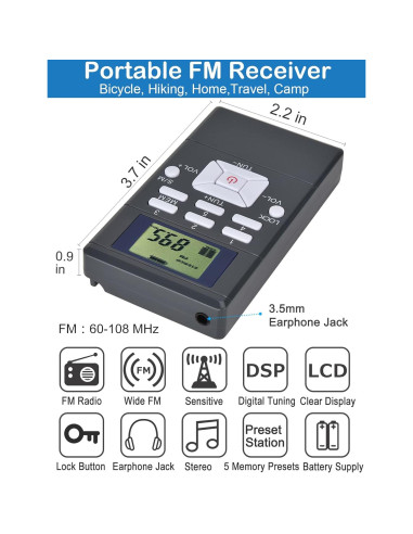 Radio FM Portátil ZHIWHIS con Sintonizador Digital y Auriculares