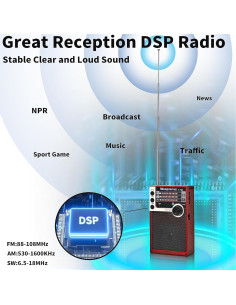 Radio Portátil AM FM SW Y-706 Wenpzeray Compacta USB Rojo 2
