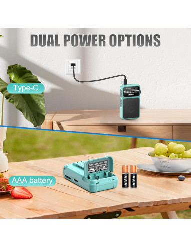Radio de Bolsillo PRUNUS J-555 AM FM Carga USB-C y Batería