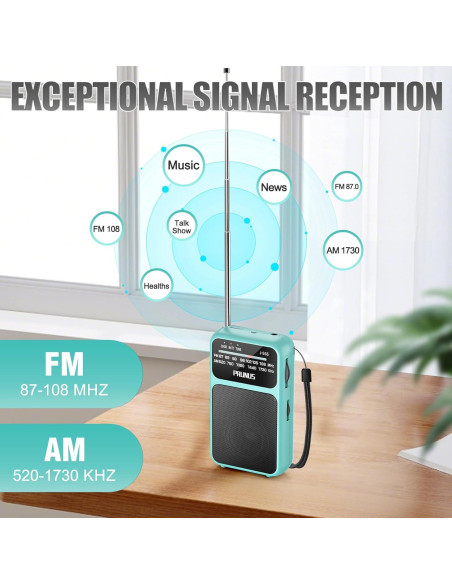 Radio de Bolsillo PRUNUS J-555 AM FM Carga USB-C y Batería
