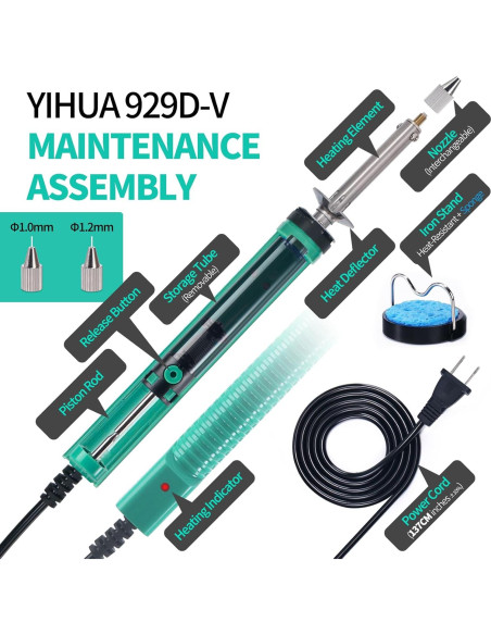 Hierro de Desoldadura YIHUA 929D-V Eléctrico con Boquillas 1.0mm y 1.2mm