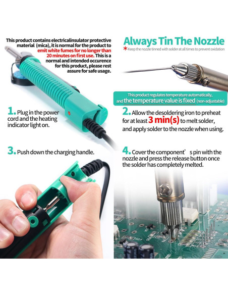 Hierro de Desoldadura YIHUA 929D-V Eléctrico con Boquillas 1.0mm y 1.2mm