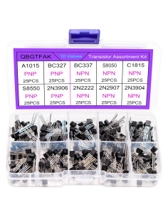 Kit de 250 Transistores NPN PNP QBGTFAK con Caja Plástica