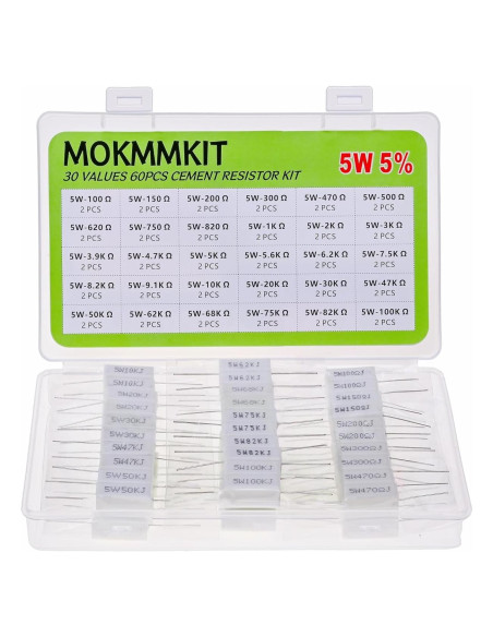 Kit de Resistores de Cemento Cerámico MOKMMKIT 5W 60 Piezas